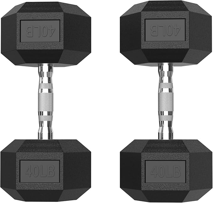 PAPABABE Hex Dumbbell Set with Rubber Grip 2.5-125lb, Odorless Rubber Coated Weight Fixed Dumbbells Set of 2, Weights for Women at Home, Hand Weights for Home Gym & Strength Training,Pesas Para Ejercicios