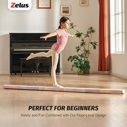 ZELUS 8' Folding Gymnastics Balance Beam, Floor Balance Beam w/Carry Handles Anti-Slip Base for Kids, Beginners & Professional Gymnasts