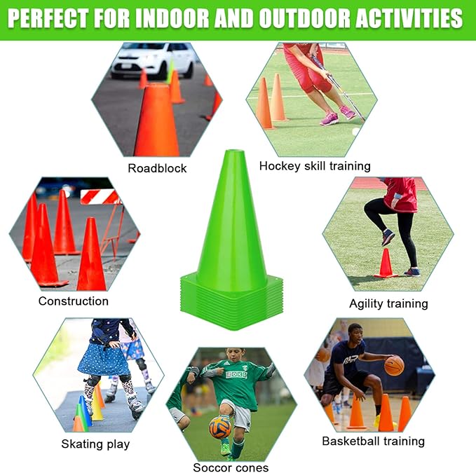 9 Inch Cones Sports, 15 Pack Orange Soccer Cones Training Agility Field Marker Plastic Traffic Cones for Football Basketball Drills Multipurpose Practice, Indoor Outdoor Games Activity Party Events