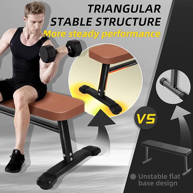 Flat Weight Bench, 2.4 Inch Thick Pad Workout Bench 660 LBS Bench Press Exercise Equipment for Home Gym Strength Weight Training