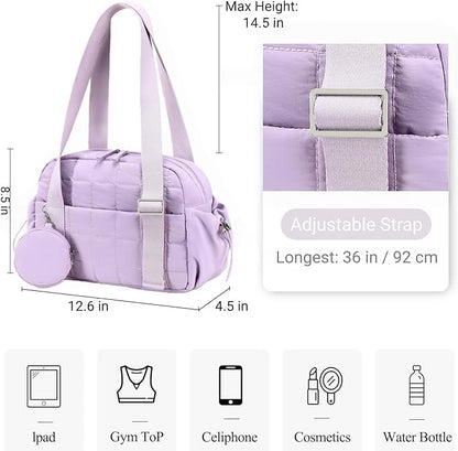 CAMTOP Mini Gym Bag for Women, Small Gym Tote Bag Puffy Quilted Sports Duffel Bag with Wet Compartment and Coin Purse Duffel Bags Dance Yoga Workout Bag for Gifts