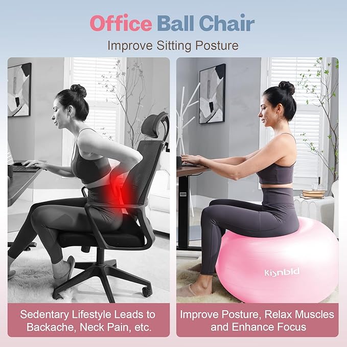 Exercise Ball, Extra Thick Yoga Ball for Workout Pregnancy Stability, 4 Sizes Anti-Burst Balance Ball with Foot Pump - Heavy Duty Fitness Ball Chair for Office, Home & Gym