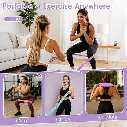 6PCS Fabric Resistance Bands for Legs, 3 Strength Level Elastic Stretching Assist Band with Portable Bag, Non-Slip Workout Bands for Squats Yoga Therapy, Women Cloth Band for Working Out