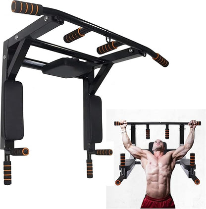 Wall Mounted Pull Up Bar Chin for Indoor Home Gym Workout, Power Tower Set Training Equipment Fitness Dip Stand Supports to 440 Lbs（Black）