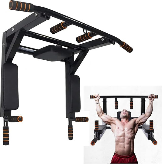 Wall Mounted Pull Up Bar Chin for Indoor Home Gym Workout, Power Tower Set Training Equipment Fitness Dip Stand Supports to 440 Lbs（Black）