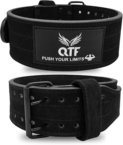 QTF Weight Lifting Sued-Leather-Belt Gym Exercise Workout, 4 " x 10mm Thick Padded Lumbar Back Support Men Women, 9 double Adjustable Holes, Powerlifting Bodybuilding Deadlift, Squat Fitness Strength Training Belt