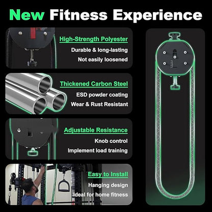 Cable Pulley System for Home Gym, 4m/13.12 Endless Rope Trainer with Adjustable Resistance for Full Body Workout, Pulley System Gym, Compact Home Gym Equipment for Arms, Back, Core Training Red