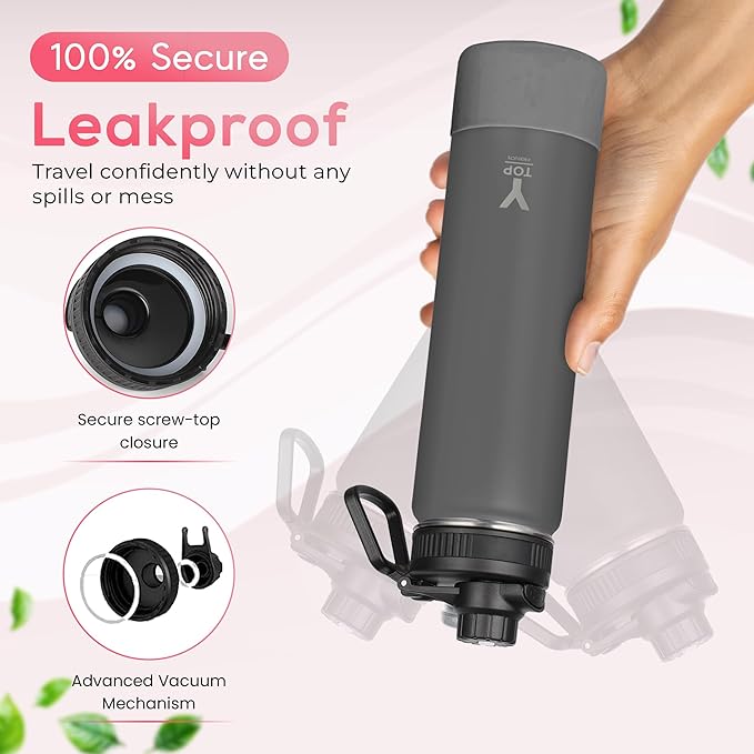 Y TOP 18 oz Insulated Water Bottle Leak Proof Spout Lid Fits in Car Cup Holder – Double Wall Dishwasher Safe Easy Clean stainless steel drinking water bottle for Gym Kids Sports Travel Hiking School
