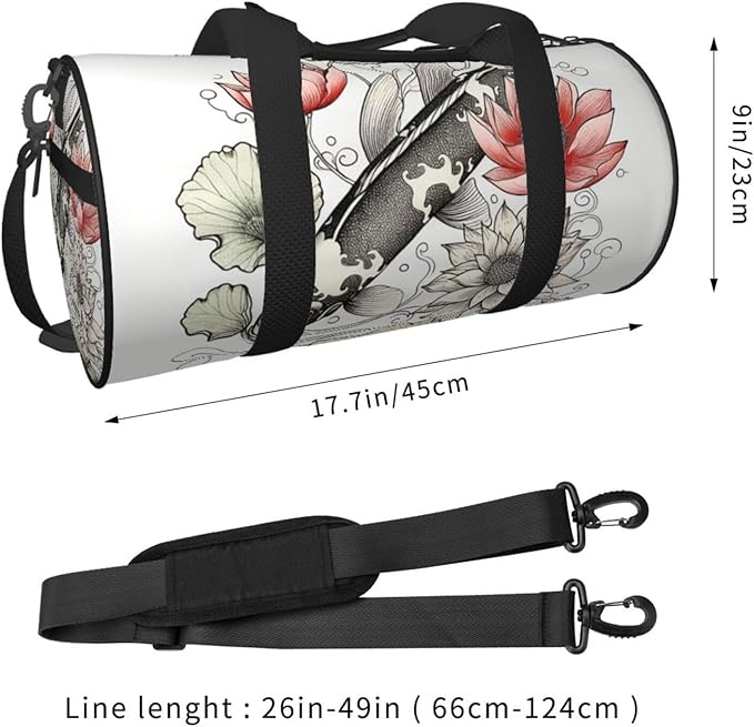 Sports Gym Bag for Women Men Travel Duffel Bag Tote Weekender Bag Carry on Overnight Bag for Travel Swimming Fitness Workout Sports Fish Japanese Carp Lotus Leaves Flower Duffle Bag