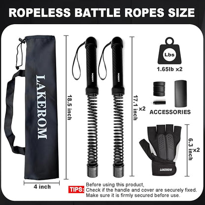 Ropeless Battle Ropes (2-in-1) Elatic Fitness Bar,Cordless Battle Ropes Sticks with Exercise Guide,Portable Home Gym Equipment for HIIT,Strength Low-Impact Workouts for Men & Women Black