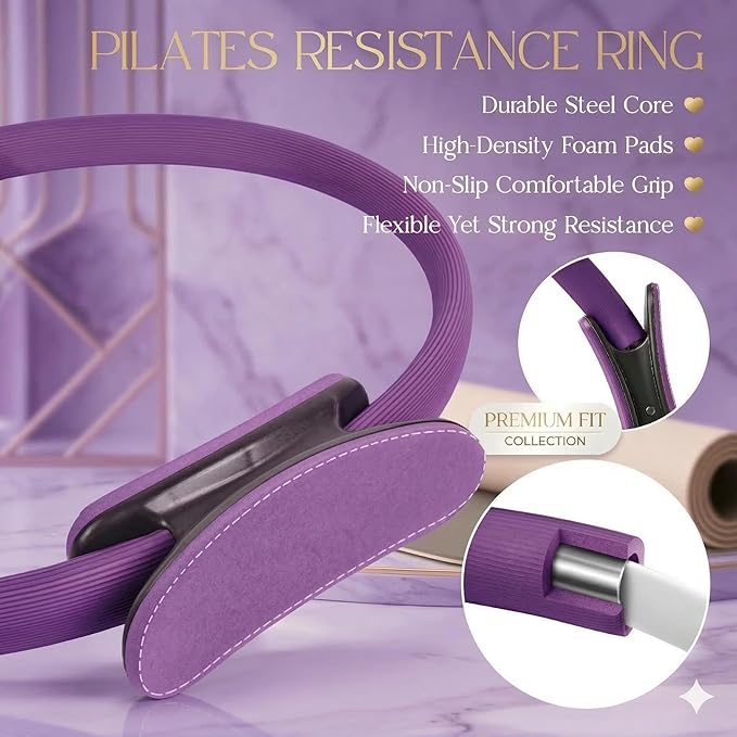 Pilates Kit 14PCS for Women, Pilates Equipment with Pilates Ring Set, Home Pilates Workout Kit, Mini Exercise Ball, Loop Resistance Bands, Stretch Strap, Massage Roller, Grip Socks