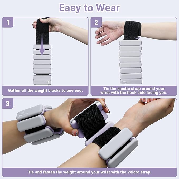 Sportneer Wrist & Ankle Weights for Women Men - 1 Pair (1 lb/2 lb Each) | Adjustable Weighted Bracelet Silicone Bangles for Yoga, Dance, Pilates, Cardio, Aerobics, Gym, Pool Exercises and Jogging