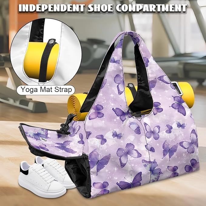 Gym Bag with Yoga Mat Holder Large Tote Bag With Multi Pockets for Women Men Dry Wet Separated Pocket Carryall Yoga Tote Bag for Pilates Travel Workout Office