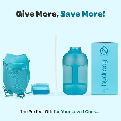 Hydracy Water Bottle with Time Marker -Large BPA Free Water Bottle & No Sweat Sleeve -Leak Proof Gym Bottle with Fruit Infuser Strainer & Times to Drink -Ideal for Fitness Sports & Outdoors
