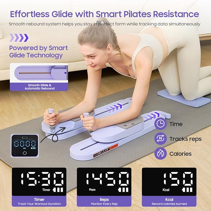 Pilates Reformer Board, Foldable Pilates Machine with Resistance Bands & Rebound System, Full Body Workout Equipment for Women at Home, Core Trainer for Abs, Glutes, Legs and Push-Ups, Timer Display