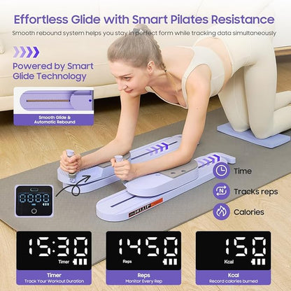 Pilates Reformer Board, Foldable Pilates Machine with Resistance Bands & Rebound System, Full Body Workout Equipment for Women at Home, Core Trainer for Abs, Glutes, Legs and Push-Ups, Timer Display