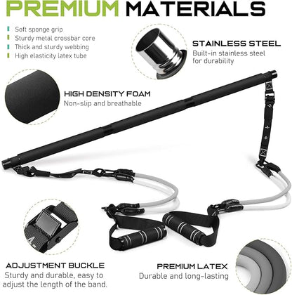 Pilates Bar Kit with Resistance Bands, Multifunctional Pilates Bar for Women & Men with Heavy-Duty Metal Adjustment Buckle, Pilates Home Equipment for Full BodyWorkouts