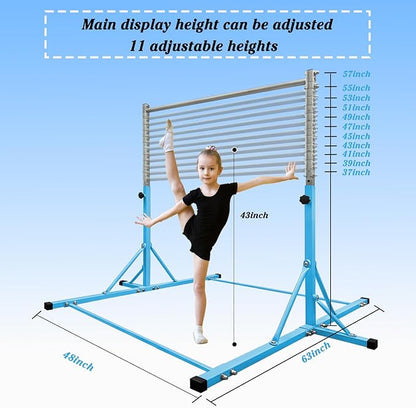 Gymnastics Bar for Kids Girls Ages 3-15 with Ring for Home Indoor Training Equipment- Steady Steel Construction, Anti-Slip, Easy to Assemble, 3' to 5' Adjustable Height