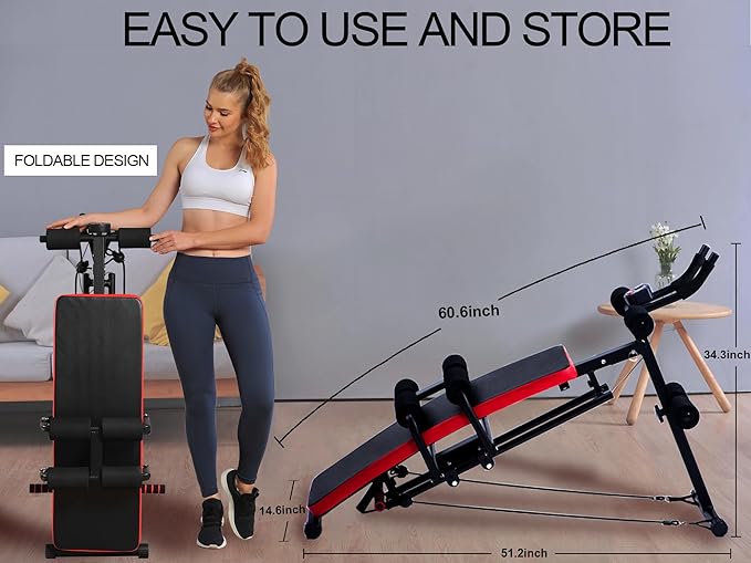 KESHWELL Ab Machine,Ab Workout Equipment For Home,Sit Up Push Up Workout Bench,Fitness Strength Training Equipment,Foldable Abdomen Exercise Machine With Resistance Bands,550lbs Capacity