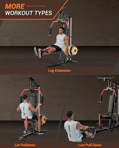 Multifunctional Home Gym Machine, Home Gym Equipment with Leg Press, Full Body Workout Equipment for Strength Training, Max Capacity 400LBS, Fit for 1"&2" Holes of Weight Plates (#A Home Gyme Machine)