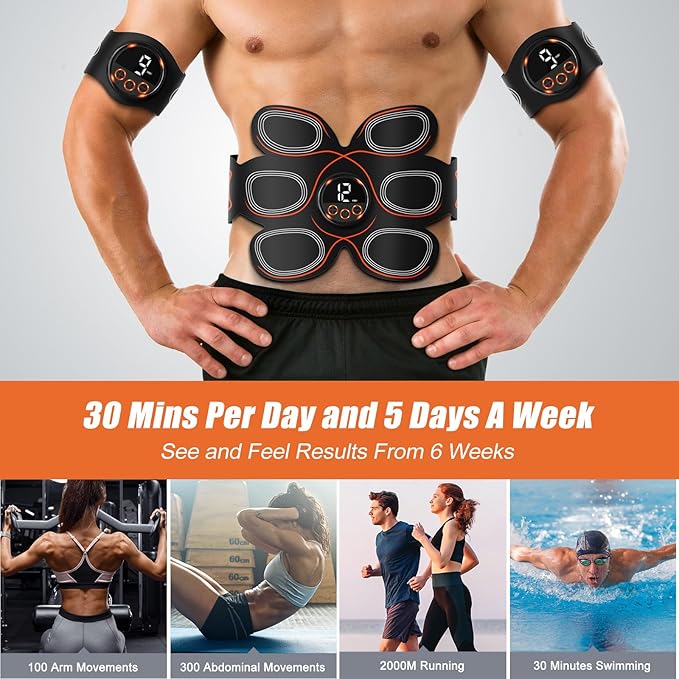ABS Muscle Stimulator, Ab Toning Trainer Fitness Belt, Workout Equipment for Abdomen, Arms and Thighs