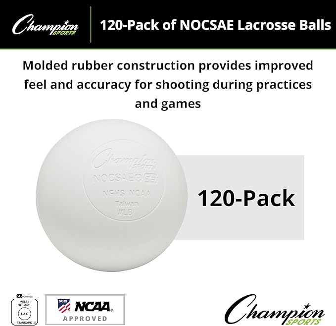 Champion Sports Lacrosse Balls – Official Size SEI Certified, Multi-Color Packs of 3, 6, or 12 for Practice & Games