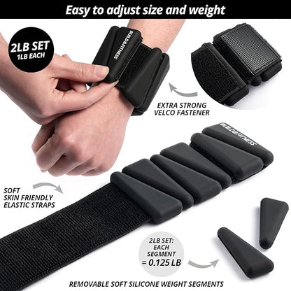 Wrist & Ankle Weights, Adjustable Bands for Women & Men Workouts, Set of 2 – 2lb or 4lb (1lb or 2lb each strap) Ideal for Runs, Jogs, Walks, Yoga, Dance, Pilates, Cardio, Aerobics, Strength Training