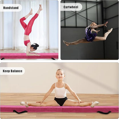 8FT/9.5FT Folding Balance Beam, Portable Gymnastics Beam Equipment with Non Slip Rubber Base & Suede Cover for Training/Practice/Professional Home Exercise