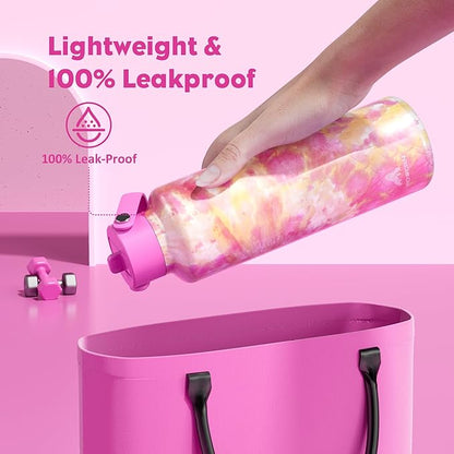 24 oz Vacuum Water Bottle for School: Lightweight, Leakproof, Flex Cap, BPA-Free, Cupholder Friendly, Vacuum Flask with Straw for Girl, College, Outdoors, Sport, Daily, Gift, Classroom (Citrus Dream)