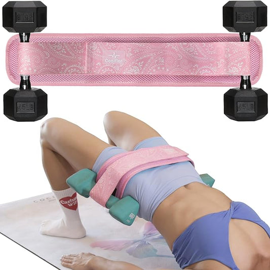 Hip Thrust Belt - Adjustable Fitness Belt for Dumbbells, Kettlebells, Plates - Support Up to 100 lbs - For Glute Workouts at Home Gym - Gifts Ideas for Women, Black