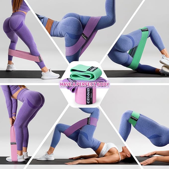 Resistance Bands Set, Exercise Bands with Non-Slip Design for Hips & Glutes, 3 Levels Workout Bands for Women and Men, Booty Bands for Home Fitness, Yoga, Pilates