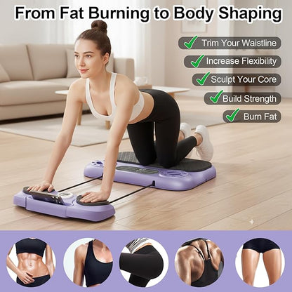 Multifuncional Pilates Board & Push Up System with Timer, Ab Wheel & Core Sliders, Portable Home Gym Kit with Resistance Ropes & Plank Support, Full Body Workout for Women & Men (Simulates Reformer)