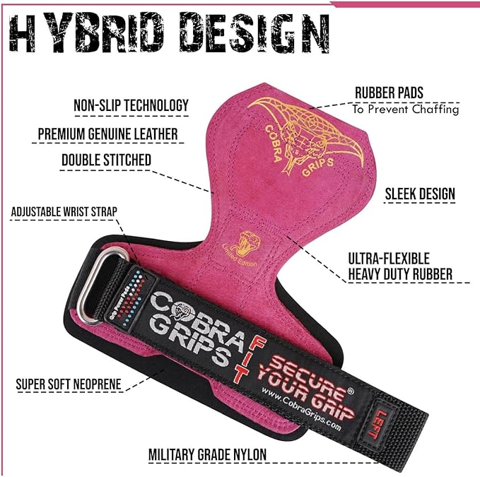 Cobra Grips PRO Weight Lifting Gloves Heavy Duty Straps Alternative with Power Lifting Hooks Padded Wrist Support for Deadlifts & Bodybuilding