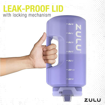 ZULU Goals 128oz Half Gallon Plastic Water Bottle with Straw and Time Marker | Large Reusable Jug with Handle and Leak Proof Lid for All Day Hydration, Gym and Outdoors, Gift Ready, Violet
