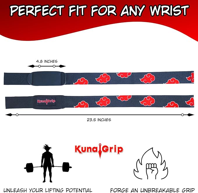 Anime Lifting Straps - Padded Wrist Straps for Weightlifting, Bodybuilding, Gym Workouts, Powerlifting, Deadlifts & Fitness (Soft Cotton 23.5 inch, 1 Pair)