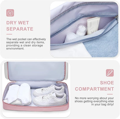 Small Gym Bag for Women, Travel Duffle Bag Carry On Weekender Bag with Shoe Compartment