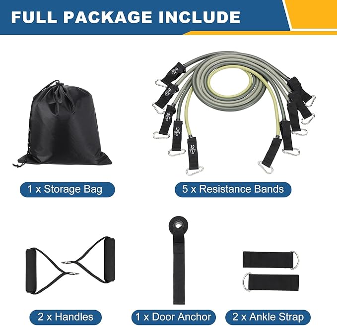 Resistance Bands Set, Exercise Bands for Working Out with Door Anchor/Handle/Ankle Strap/Pouch
