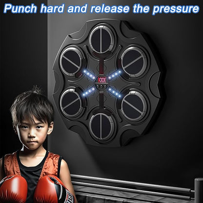 Music Boxing Machine with Smart Scoring, Wall-Mounted Target, Rhythm Lights, 3-Speed Adjustment, and Boxing Gloves – Fitness and Fun Toy for Adults, Boys, and Girls（Black）