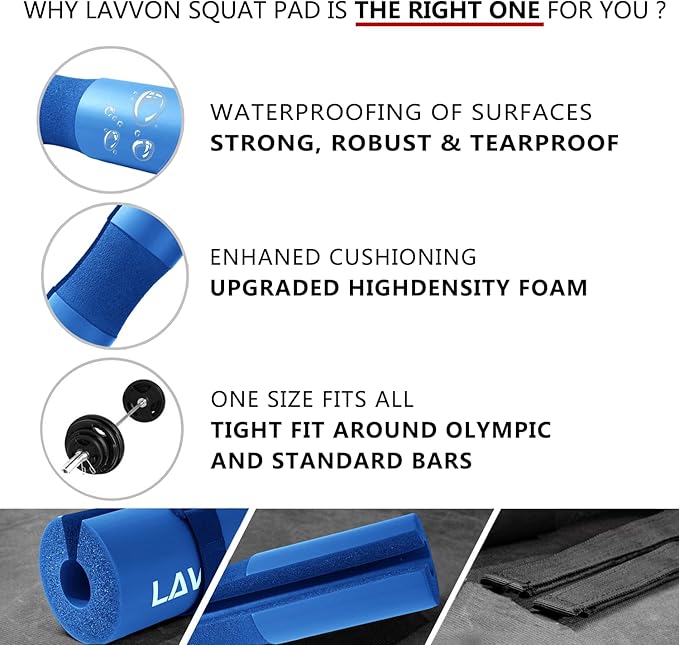 Squat Pad - Foam Barbell Pad for Squats Cushion, Lunges & Bar Padding for Hip Thrusts - Standard Weight Bar Pad - Provides Cushion to Neck and Shoulders While Training