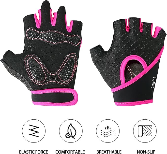Luwint Kids Workout Gloves, Ventilated Grip Exercise Gloves for Boys and Girls Weightlifting Hanging Gym, Children 3-12 Years
