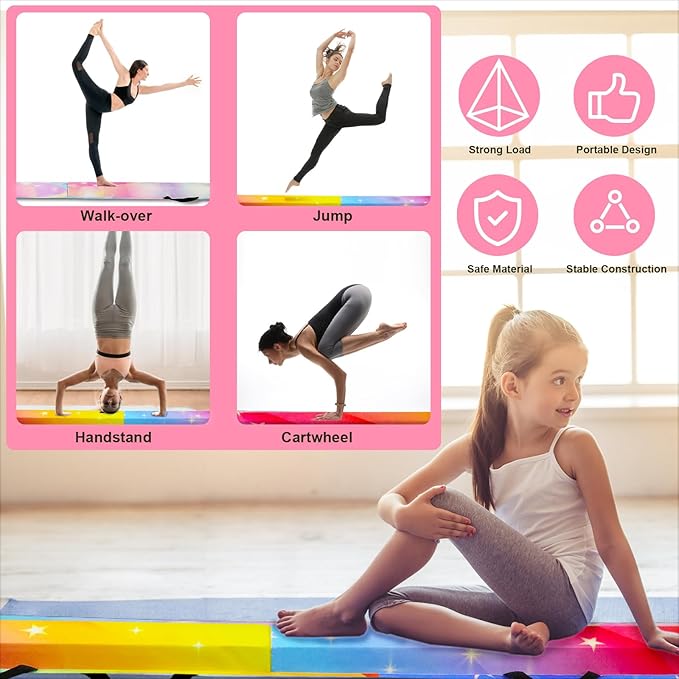 FBSPORT 8ft/9ft/9.5ft Balance Beam Folding Gymnastics Beam Foam Balance Floor Beam Equipment for Kids Adults, Suede Cover Anti Slip Base with Carry Bag for Home School Gym Training