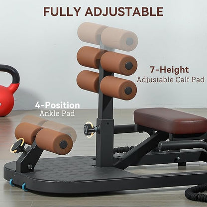 Soozier Foldable Sissy Squat Machine, Hip Thrust Machine with Push Up Stand and Wheels, Multipurpose Glute Workout Equipment for Home Gym