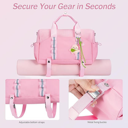 Small Gym Bag with Yoga Mat Holder for Women and Mens Mini Gym Duffle Bag with Wet Compartment and Anti-Theft Zipper 14 inchs Lightweight Gym Tote Bag for Work Out Travel- Pink