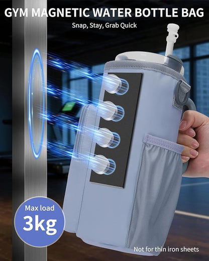 sportsnew Magnetic Gym Bag for Women Men, Water Bottle Carrier Holder with Strap & Phone Pockets for 40oz Tumbler with Handle, 4 Built-in Magnets Small Gym Bag for Sports, Workout, Fitness, Walking