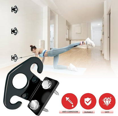 4 PCS Resistance Band Wall Anchors, Exercise Band Wall Anchor, Gym Wall Hooks for Resistance Bands, Workout Wall Mount Anchor for Physical Therapy and Small Space Home - Black