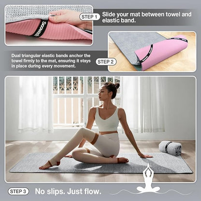 Hot Yoga Towel,Microfiber Yoga Mat Towels Non Slip for Hot Yoga Absorbent Microfiber Sweat Anti-Slip Cover,Bikram,Pilates,Exercise,Fitness 28 inch X 72 inch Grey 2 Pack