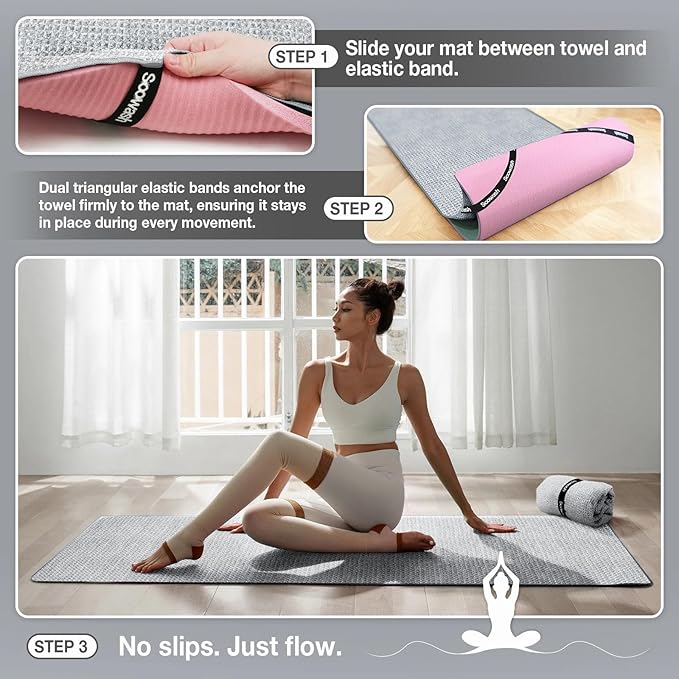 Hot Yoga Towel,Microfiber Yoga Mat Towels Non Slip for Hot Yoga Absorbent Microfiber Sweat Anti-Slip Cover,Bikram,Pilates,Exercise,Fitness 24 inch X 72 inch Grey 2 Pack