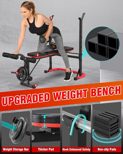 OPPSDECOR 6 in 1 Weight Bench Set with Leg Extension and Leg Curl, 660 LBS Adjustable Bench Press Set with Preacher Curl Pad, Foldable Workout Bench for Home Gym, Strength Training for Teens/Adults