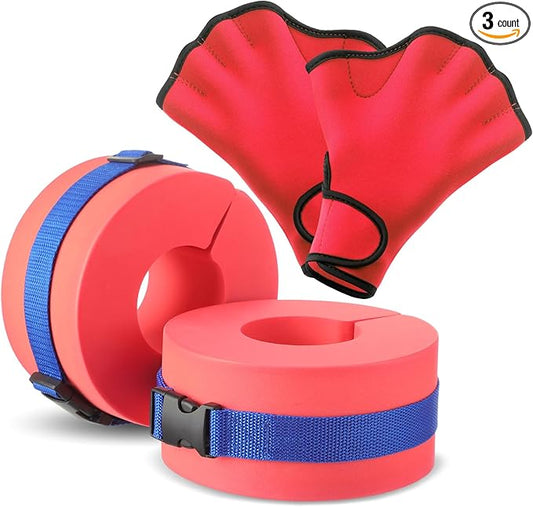 Hungdao Water Aerobics Set for Aquatic Exercise 1 Pair Swimming Glove 2 Pcs Foam Swim Aquatic Cuffs Water Weights Pool Resistance Fitness Equipment for Adults Swimming Training Workouts