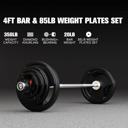 RitFit Barbell Weight Set - 4/6FT Olympic Barbell with Weight Plates (55-115LB Total) - Weightlifting Equipment for Squats, Curls, Deadlifts, Presses, Hip Thrusts